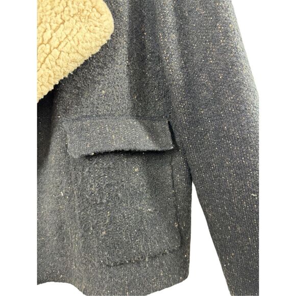 ZARA Knit Black Long Sleeve Faux Sherpa Collared Sweater Size L Open Pockets - Picture 10 of 13